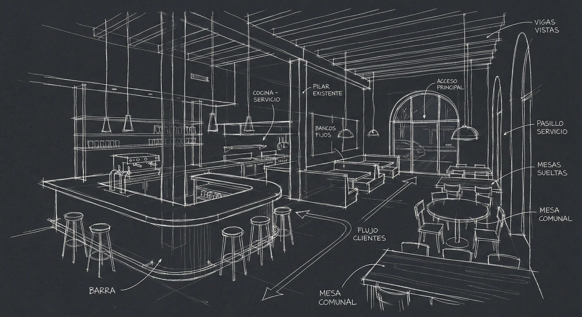 Sketch Boceto Reforma Local Comercial Valencia